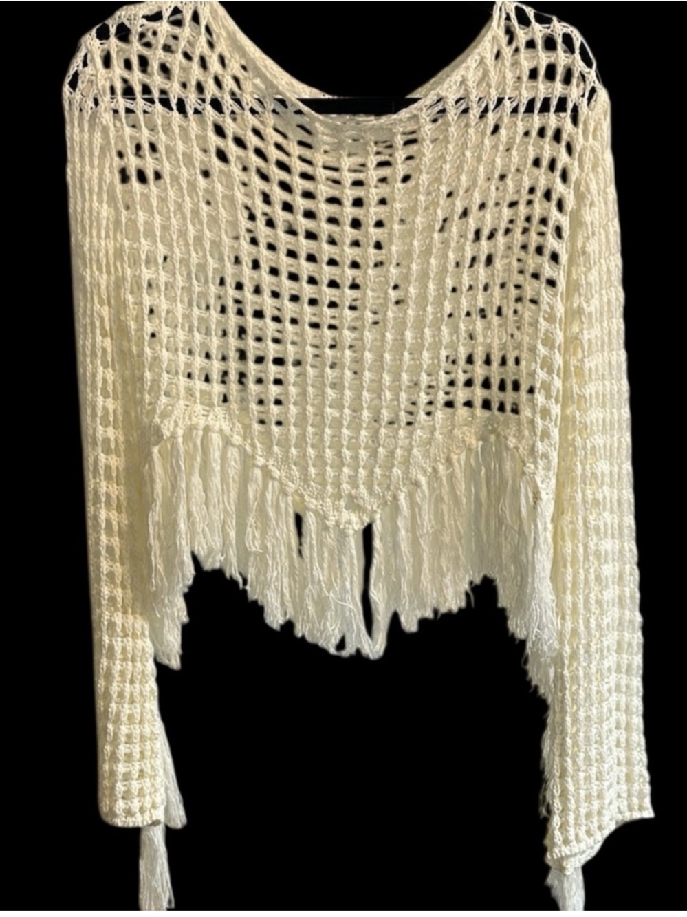 BaeVely Women's Open Knit Medium Fringe Sweater
